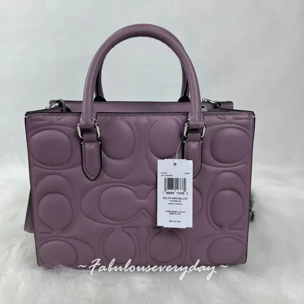 Coach Maggie Small Tote Bag Crossbody In Signature Leather/Sv/Jasmine CY670 NWT